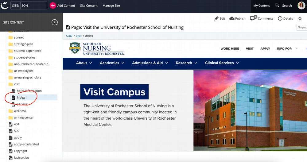 Cascade CMS Locating Folder and Page