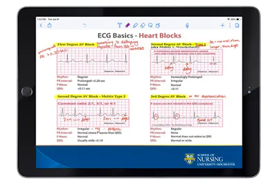 iPad with ECG Basics writing on it