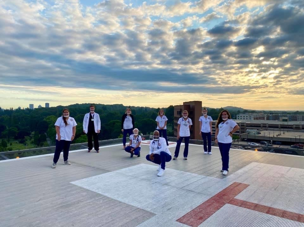 Accelerated Nursing students on the helipad