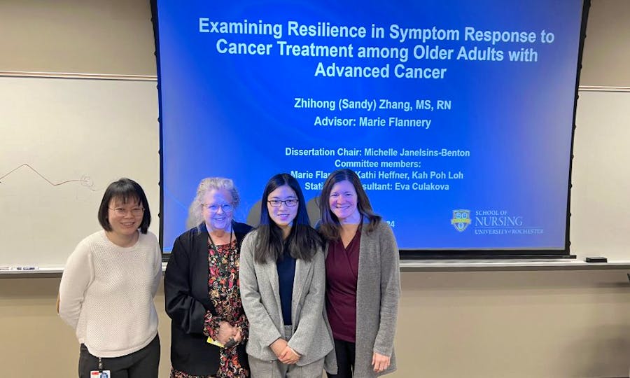 Zhihong Zhang and her dissertation committee pose for a grou photo.