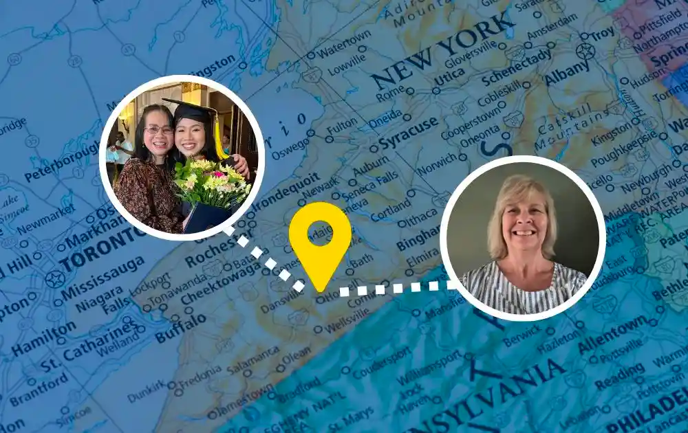 Graphic shows photos of Kim and Ngoc over a map of Western NY.